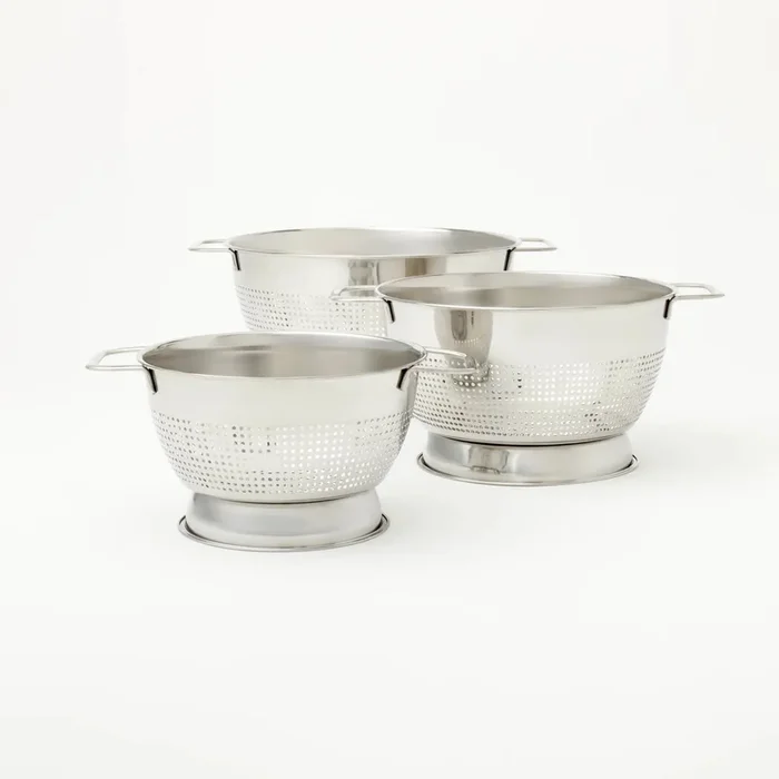 1.5qt, 3qt, and 5qt Stainless Steel Colander Set- Silver (See Description)