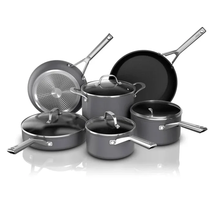 10pc Never Stick Signature Hard-Anodized Cookware Set – Nonstick Aluminum