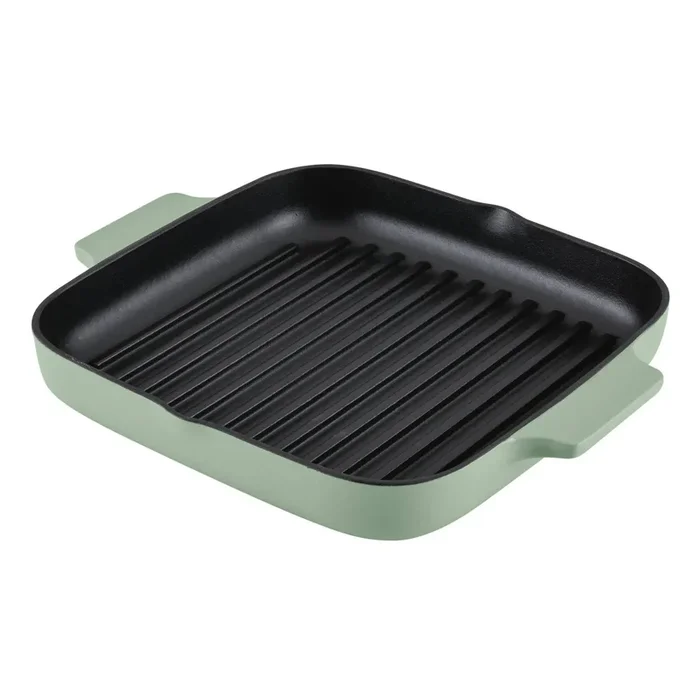 11″ Enameled Cast Iron Square Grill and Roasting Pan – Pistachio