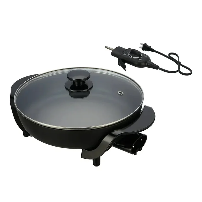 12 Round Nonstick Electric Skillet with Glass Cover Black