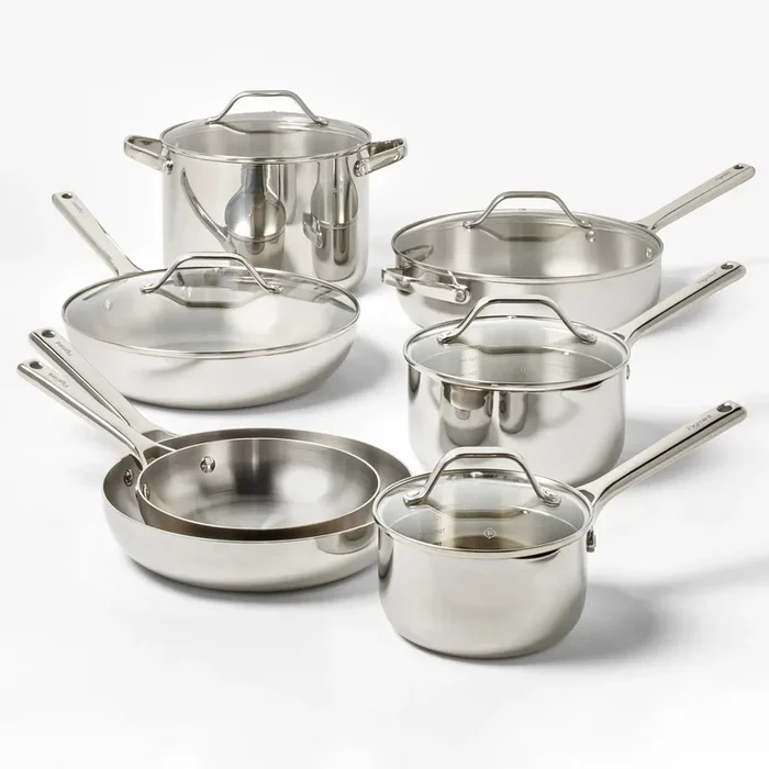 12pc Stainless Steel Cookware Set with 6pc Pan Protectors