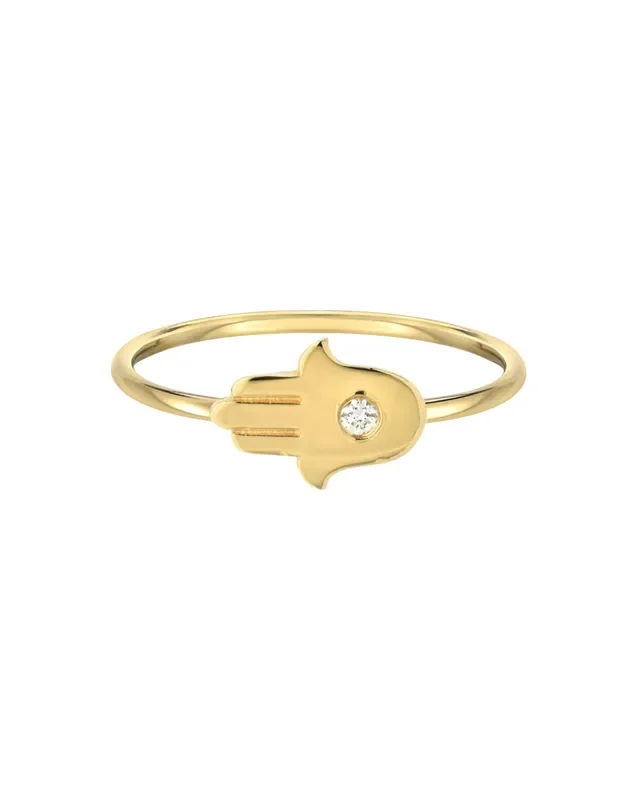 14k Gold Diamond Hamsa Ring