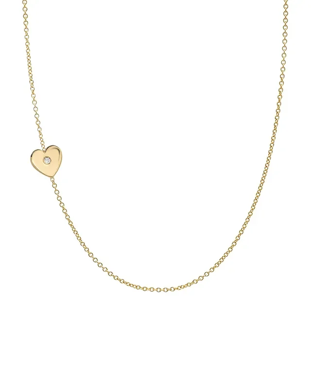 14k Gold Diamond Heart Asymmetrical Necklace