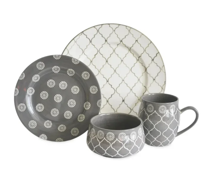 16-Piece Stoneware Morocco Dinnerware Set – Gray