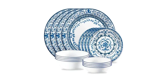 16pc Vitrelle Portofino Dinnerware Set: Floral Botanical Plates & Dishes, Service for 16, Dishwasher-Safe