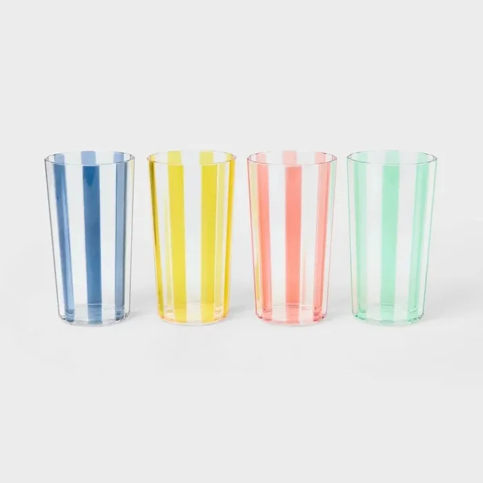 18 Fl Oz Striped Tumblers – Set of 4