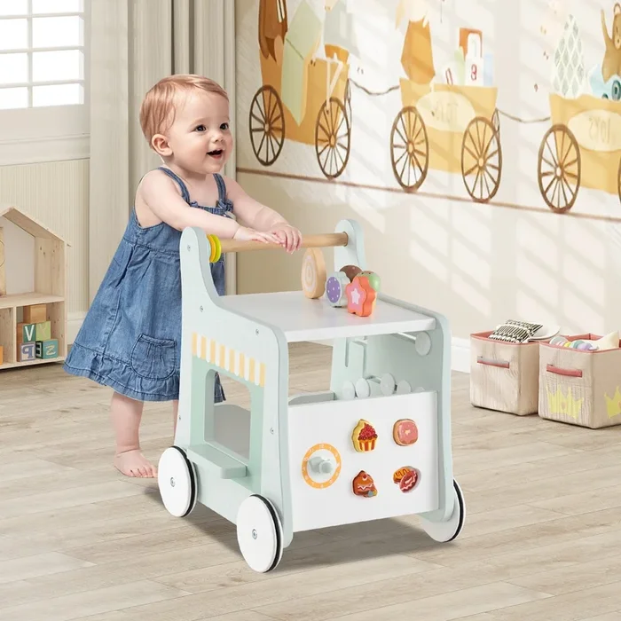 2-in-1 Baby Walker With Storage and Ice Creams for 1+ Years Old-Light Green