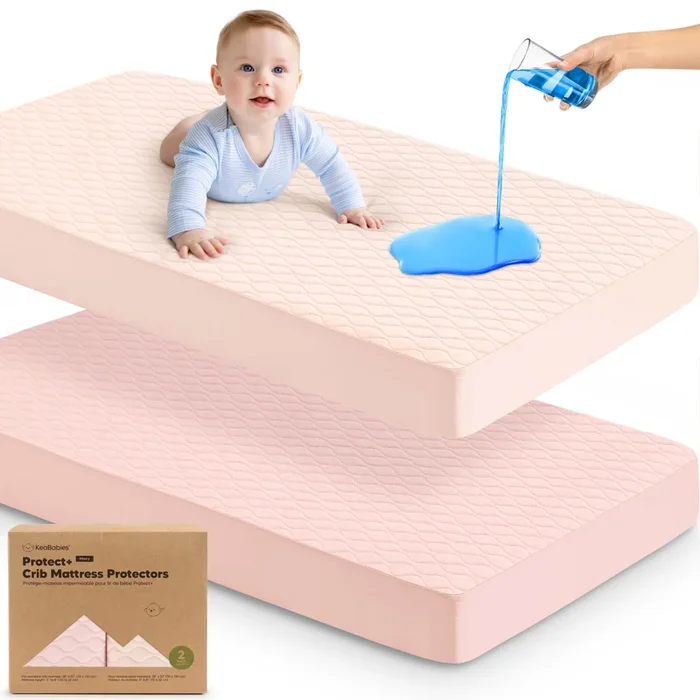 2-Pack Mavy Protect+ Waterproof Crib Mattress Protector (Mist Rose)