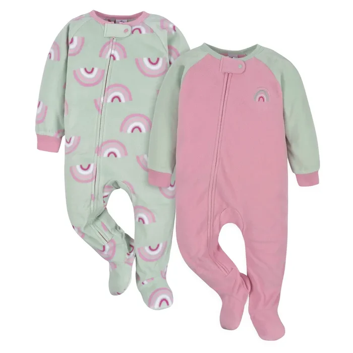 2-Pack Toddler Girls Green Rainbow Fleece Pajamas