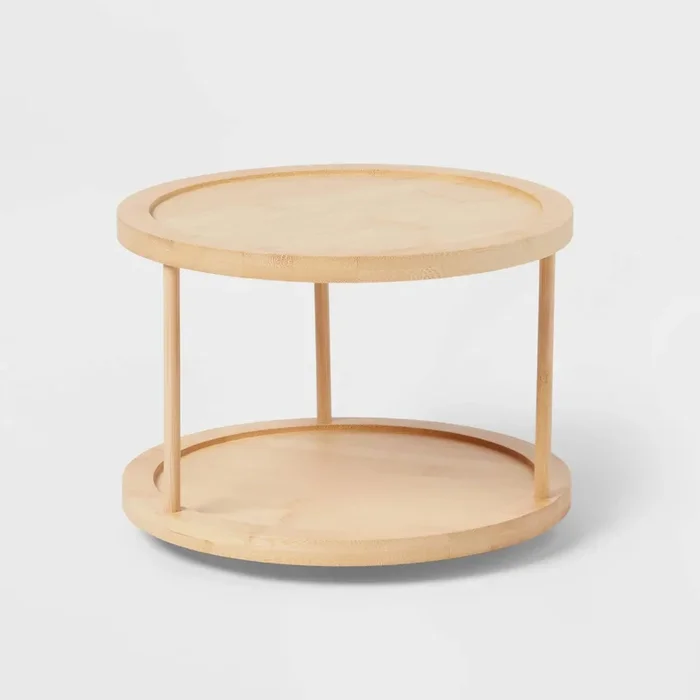 2-Tier Bamboo Lazy Susan Turntable Yellow