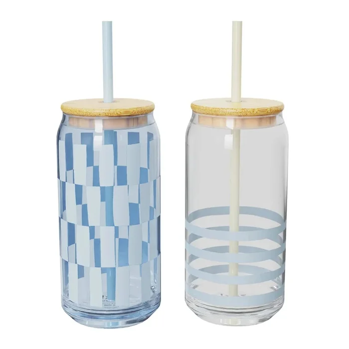 20 fl oz Glass Tumblers with Lid and Straw – Lake Striped