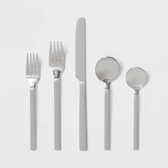 20pc Squared Straight Flatware Set Stainless Steel