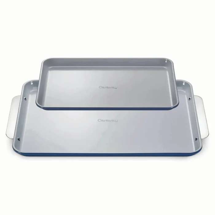2pc Duo Baking Sheet Set Navy Blue: Nonstick Bakeware Set with Cookie Sheets, Hand Wash, 1-Year Warranty