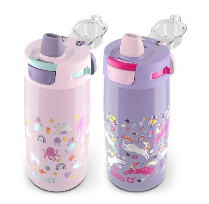 2pk Colby Kids’ Stainless Steel 12oz Water Bottles Pink/Purple: Insulated Reusable Toddler Drinkware