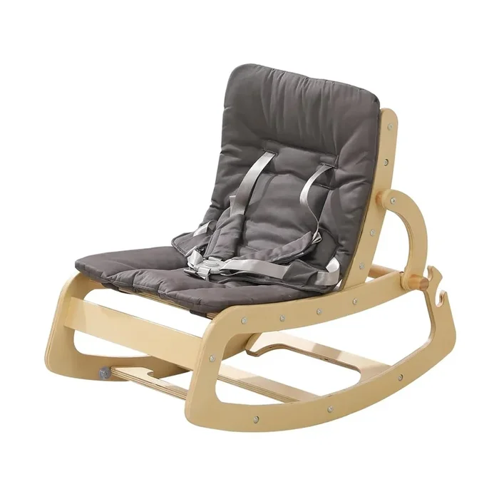 3-in-1 Baby Bouncer Adjustable Wooden Rocker Chair – Grey