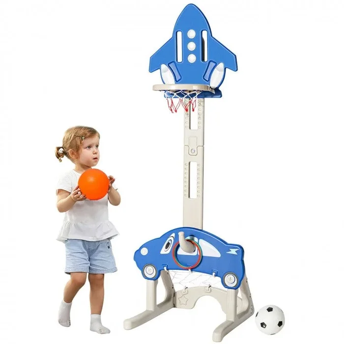 3-in-1 Basketball Hoop for Kids Adjustable Height Playset With Balls-Blue