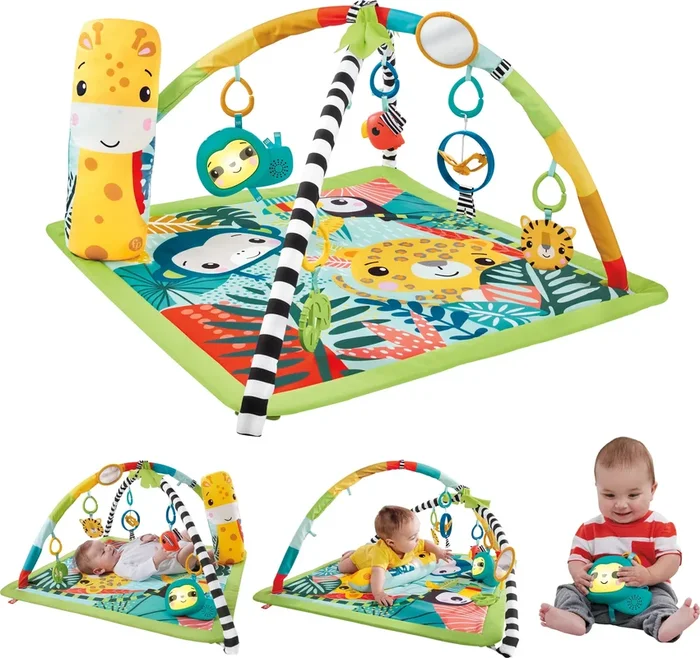3-in-1 Rainforest Sensory Gym with Tummy Wedge and 6 Baby Toys