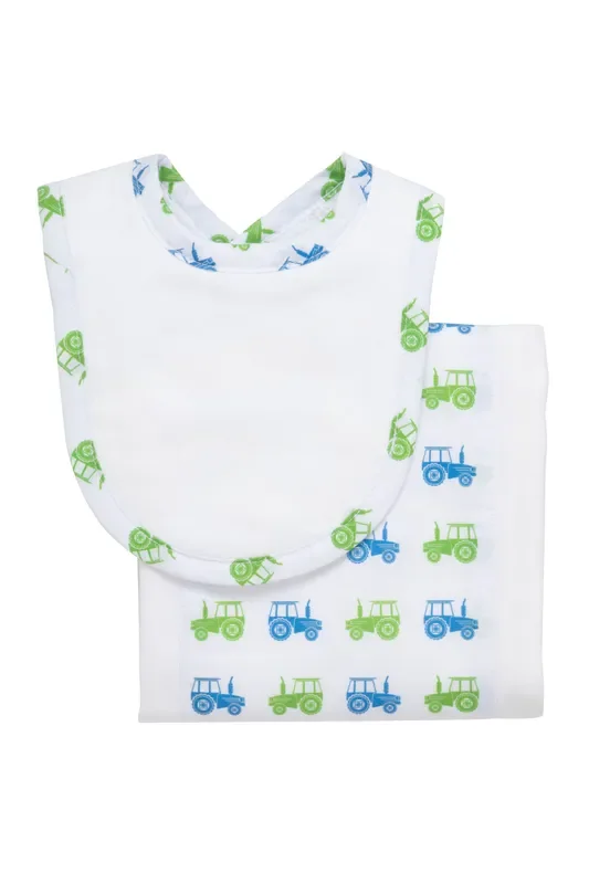 3 Marthas Tractor Drooler Bib & Burp Set