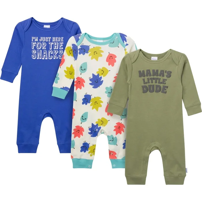 3-Pack Baby Boys Little Dude Lap Shoulder Rompers