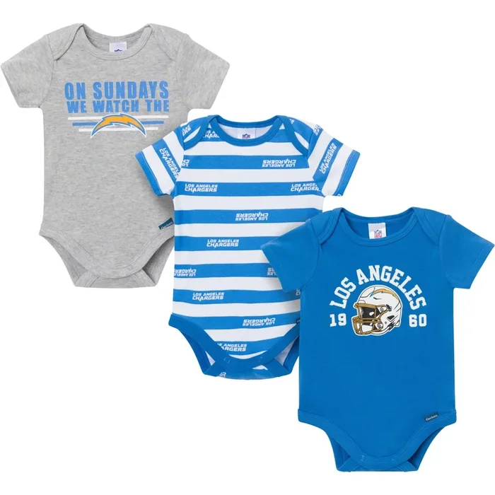 3-Pack Baby Boys Los Angeles Chargers Short Sleeve Bodysuits