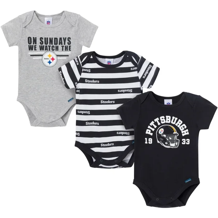 3-Pack Baby Boys Pittsburgh Steelers Short Sleeve Bodysuits