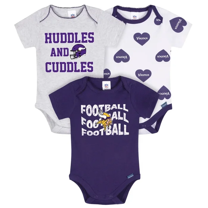 3-Pack Baby Girls Minnesota Vikings Short Sleeve Bodysuits