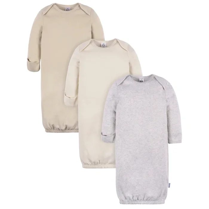 3-Pack Baby Neutral Brown & Grey Lap Shoulder Gowns