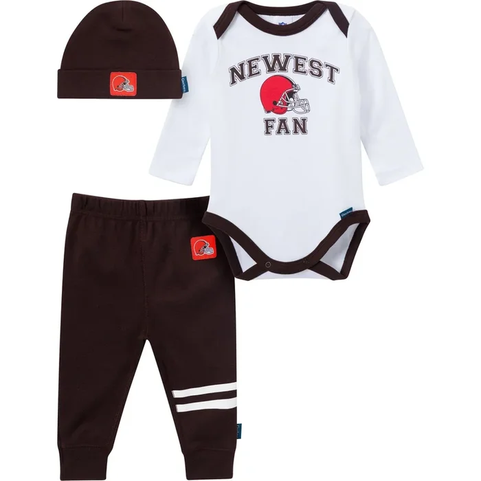 3-Piece Baby Boys Cleveland Browns Bodysuit, Active Pant and Cap Set