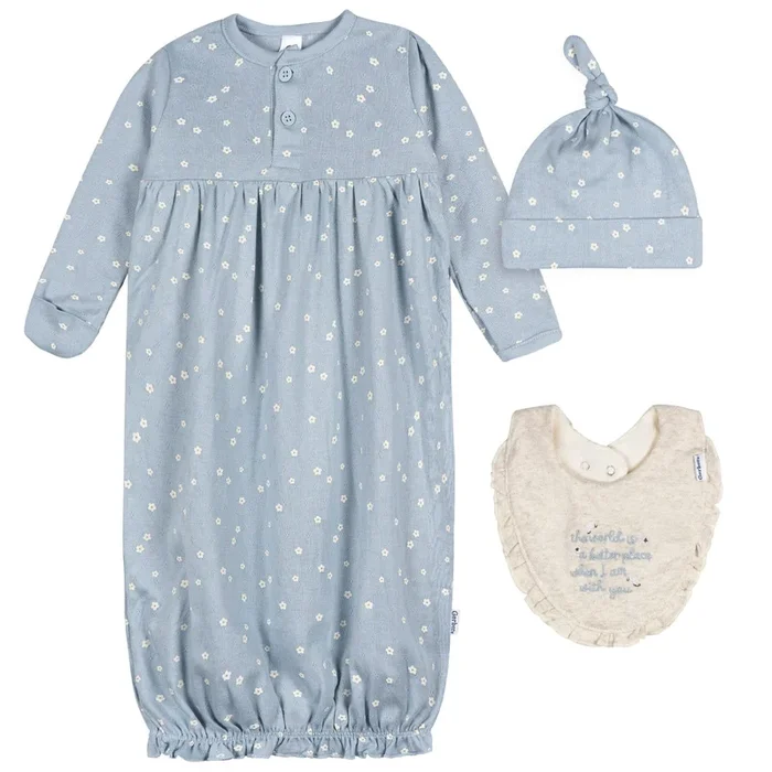 3-Piece Baby Girls Retro Floral Gown Set