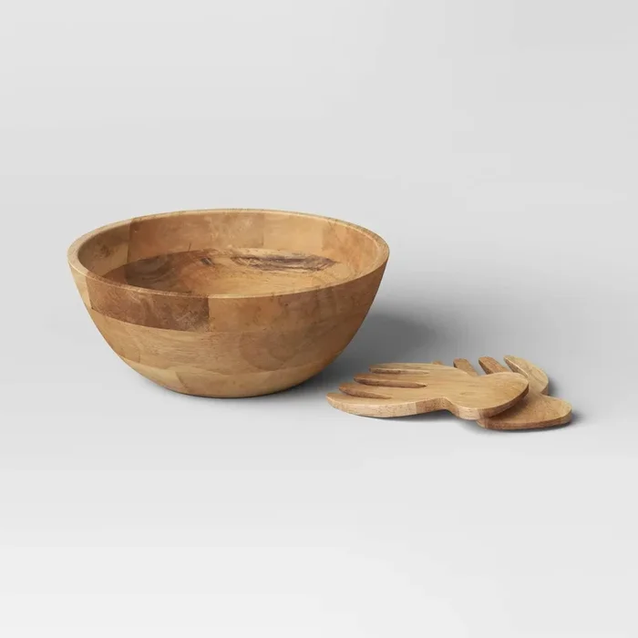 3-Piece Wood Salad Bowl Set with Utensils