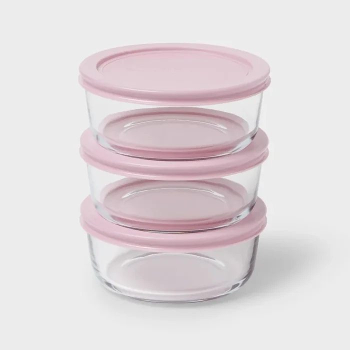 3pk Glass Round Food Storage Container Set Pink – ™