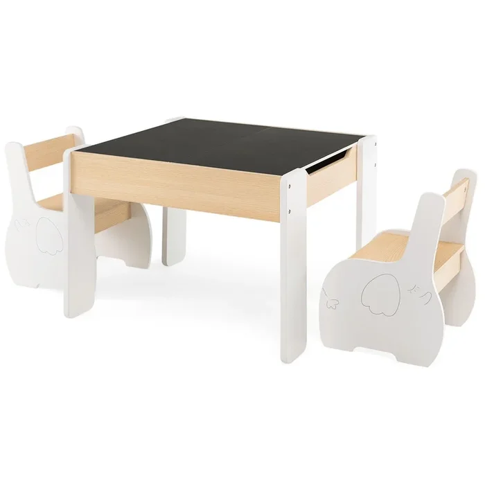 4-in-1 Wooden Activity Kids Table and Chairs With Storage and Detachable Blackboard-White