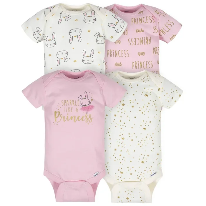 4-Pack Baby Girls Princess Short Sleeve Onesies® Bodysuits