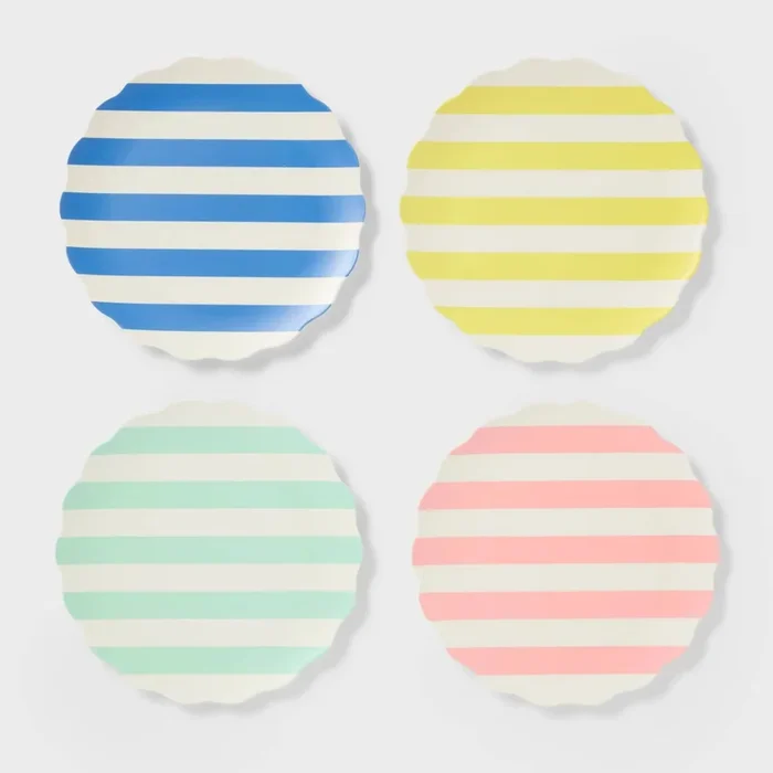 4pk 10″ Scallop Striped Dinner Plate Set