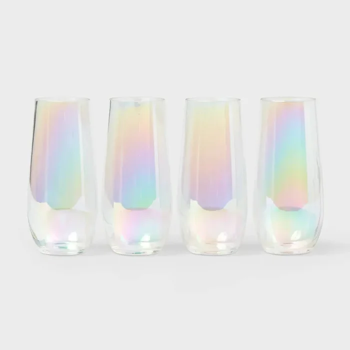 4pk 11 fl oz Stemless Champagne Iridiscent