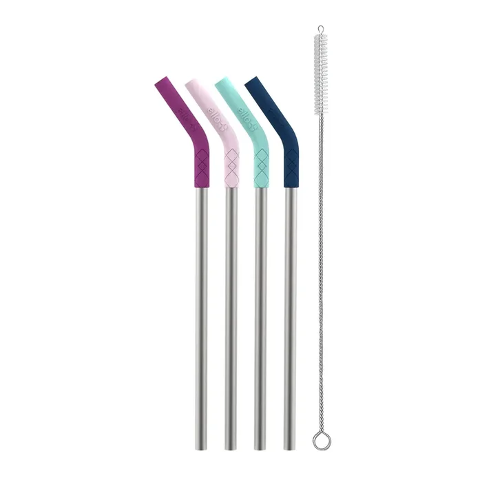 4pk Stainless Straws with Silicone Tips