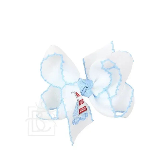 5.5 ” Embroidered Sailboat Crochet Edge Hair Bow