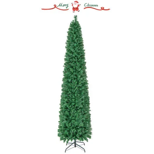 5/6/7/8 FT Pre-Lit Christmas Pencil Tree With Colorful Fiber Optics Green-8 Ft