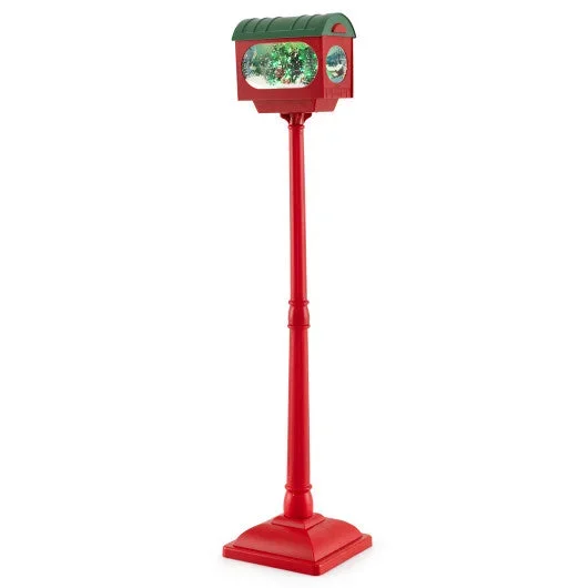 59 Inch Christmas Street Lamp With Sound-Activated Snow Globe Lantern-Red