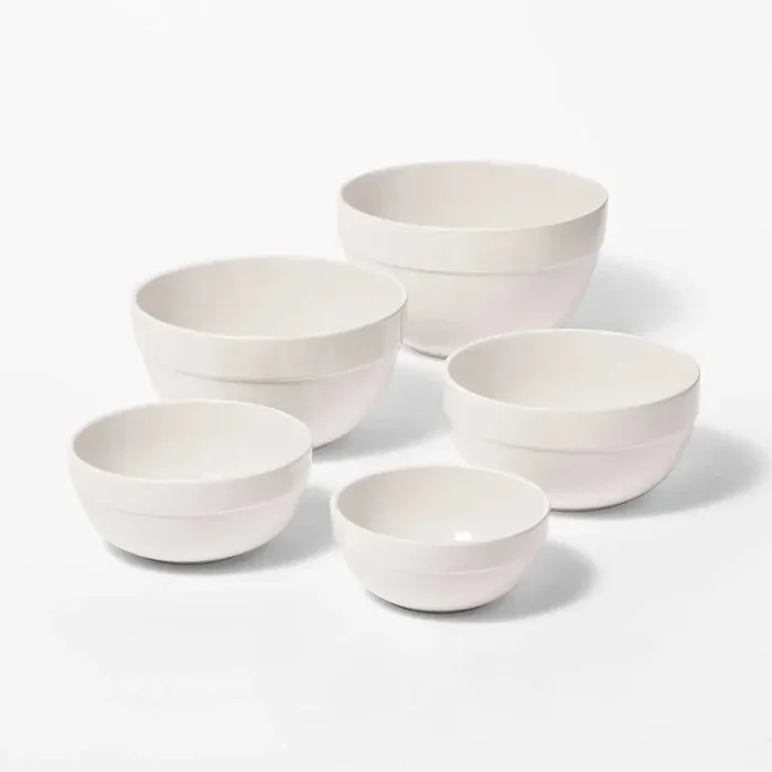5pc Earthenware Ceramic Mixing Bowl Set Cream – Figmint