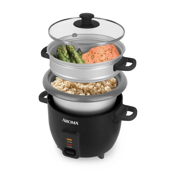 6 Cup Rice Cooker with Outer Steam Tray – Black