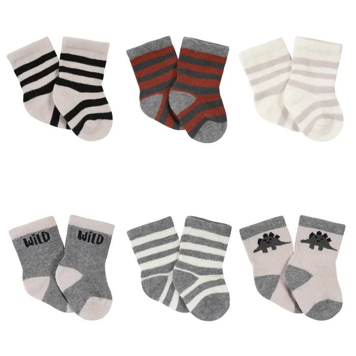 6-Pack Baby Boys Dino Wiggle Proof® Jersey Crew Socks