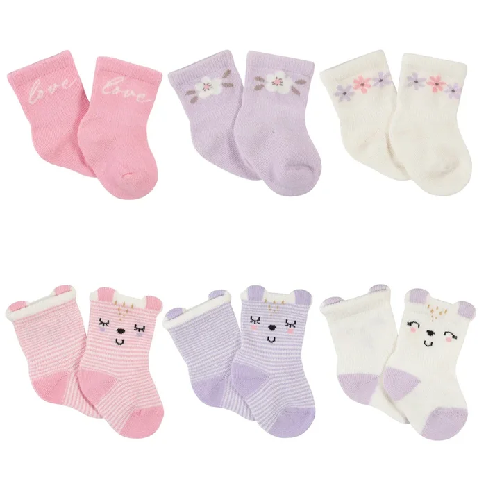 6-Pack Baby Girls Bunny Ballerina Wiggle Proof® Jersey Crew Socks