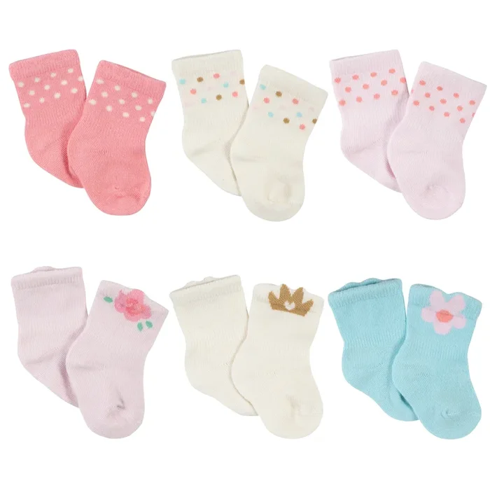 6-Pack Baby Girls Princess Wiggle Proof® Jersey Crew Socks