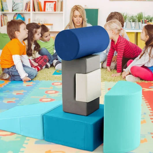 6 Pieces Foam Climbing Blocks Indoor Climb and Crawl Activity Playset With Rectangles-Navy