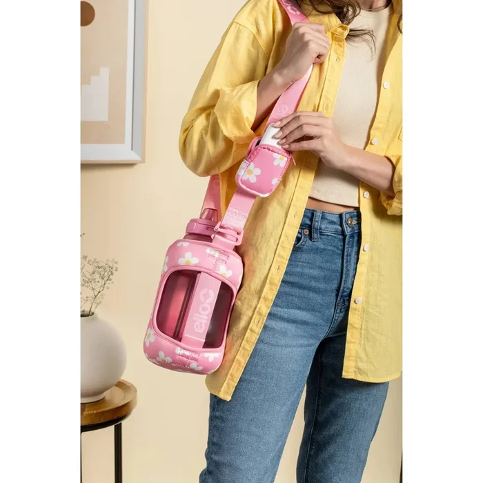 64oz Water Bottle with Bag – Pink Daisy