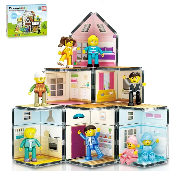 65PCS Magnetic Tile Building Set – Family Theme