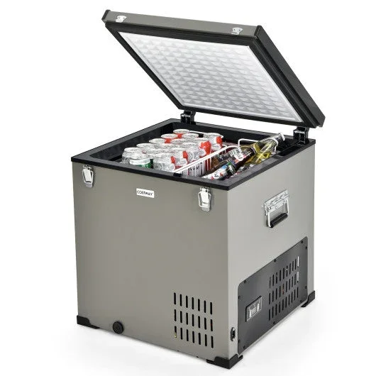 68 Quart Portable Car Refrigerator With DC and AC Adapter-Gray