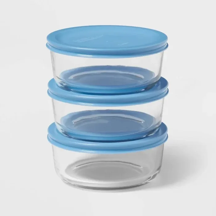 6pc Round Glass Food Storage Container Set – Blue