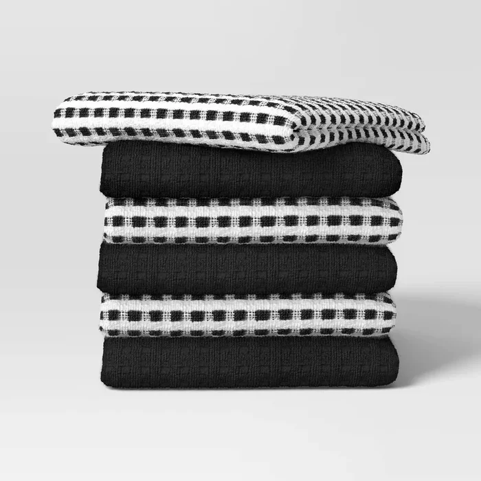 6pc Terry Kitchen Towels Black